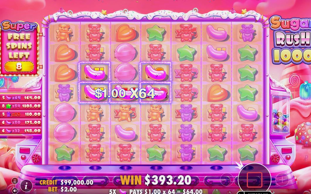 Win screen after a cluster pays on the grid