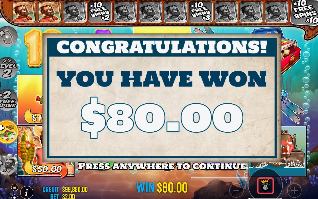 Win screen showing a paid combination on the 5x3 grid
